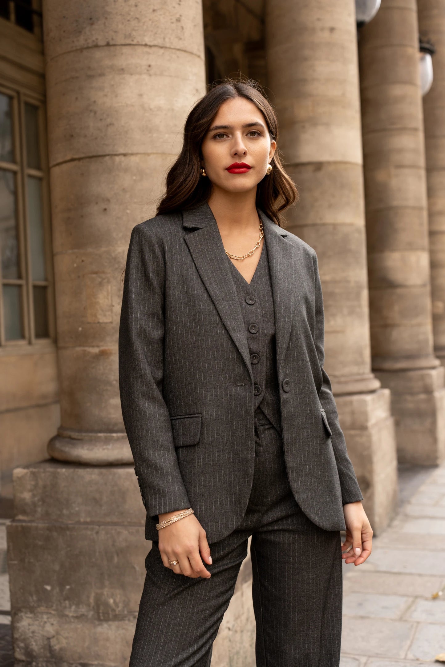 Gestreifter Blazer in Wolloptik