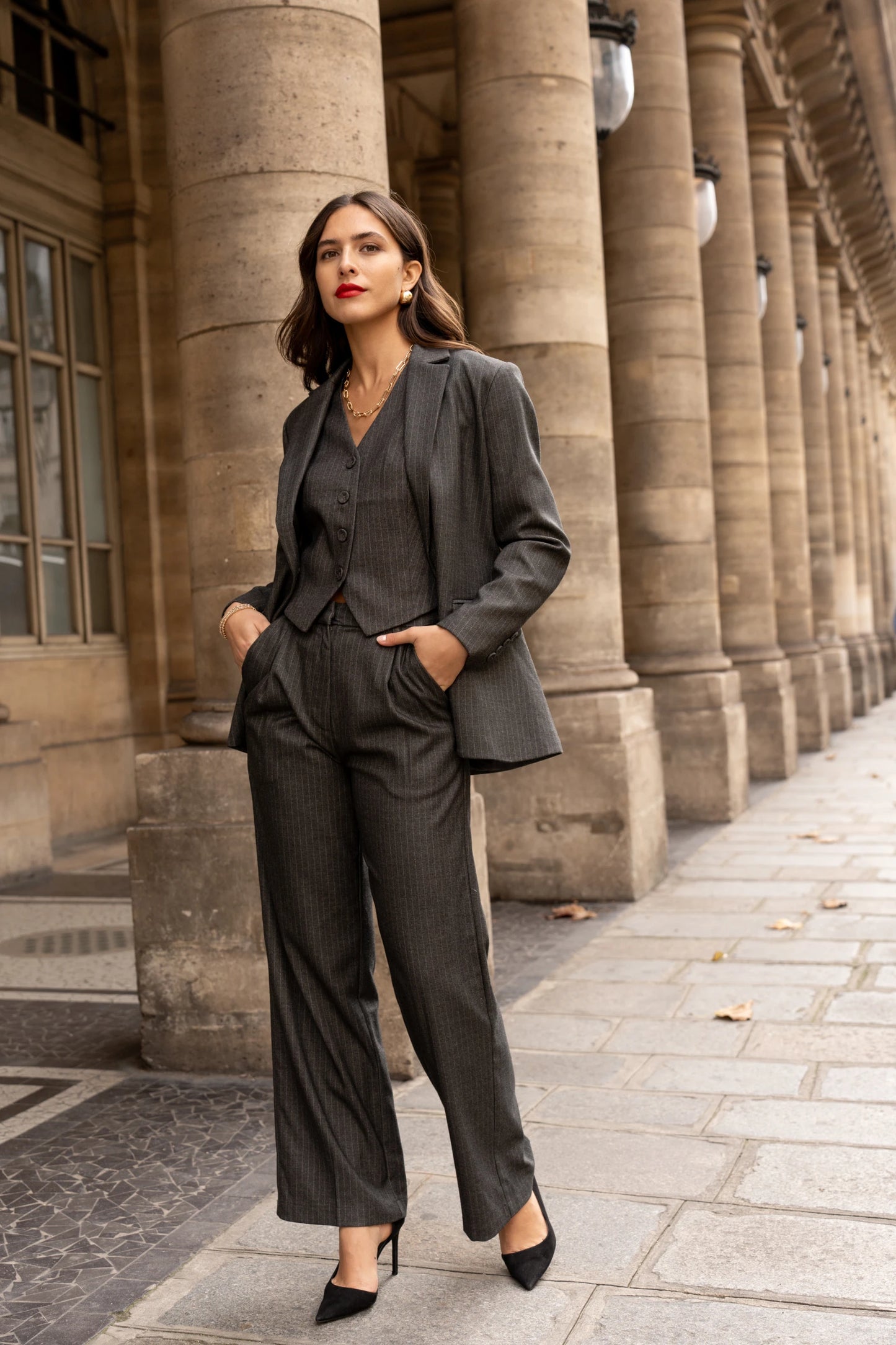 Gestreifter Blazer in Wolloptik