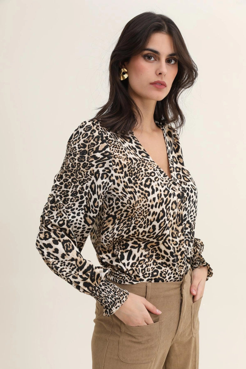 Bluse mit Animal-Print und Satineffekt