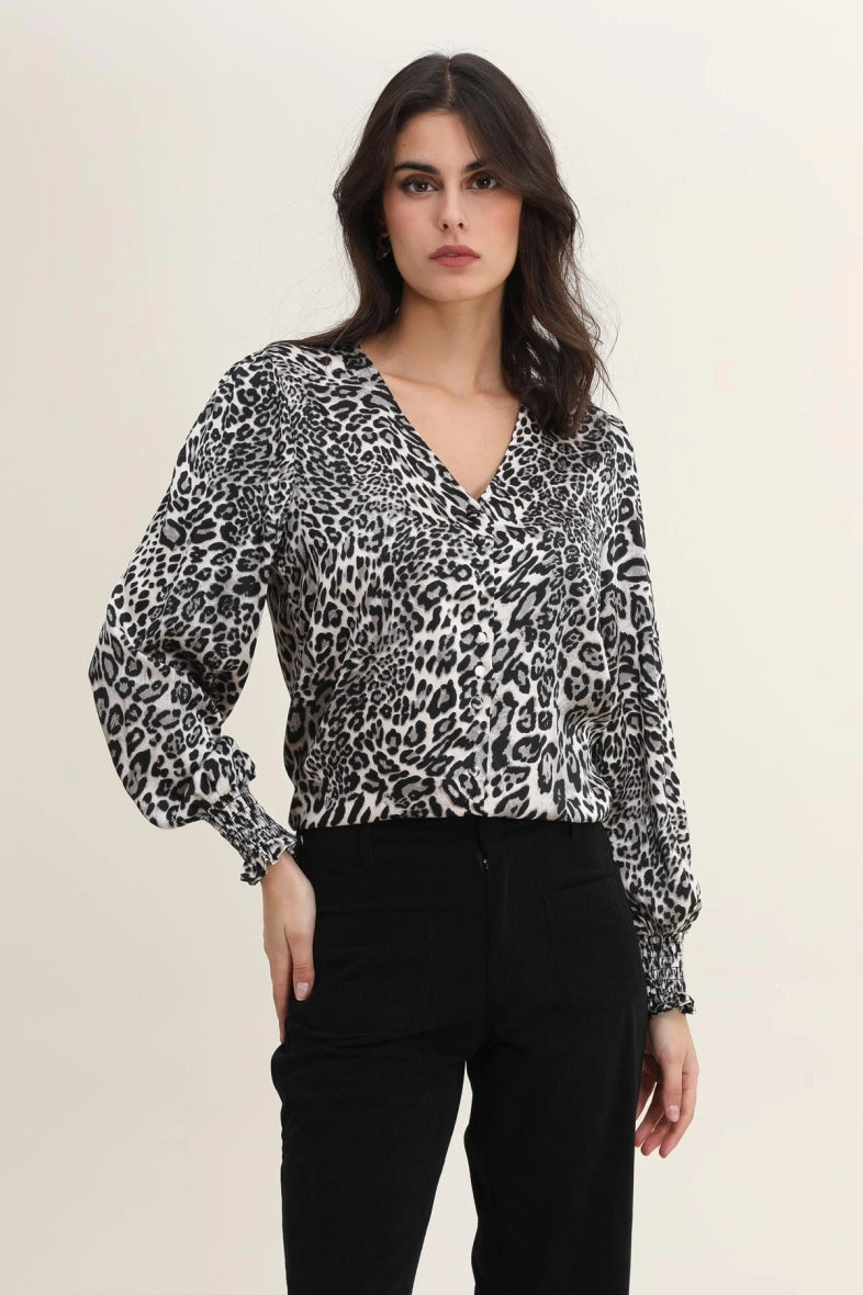 Bluse mit Animal-Print und Satineffekt