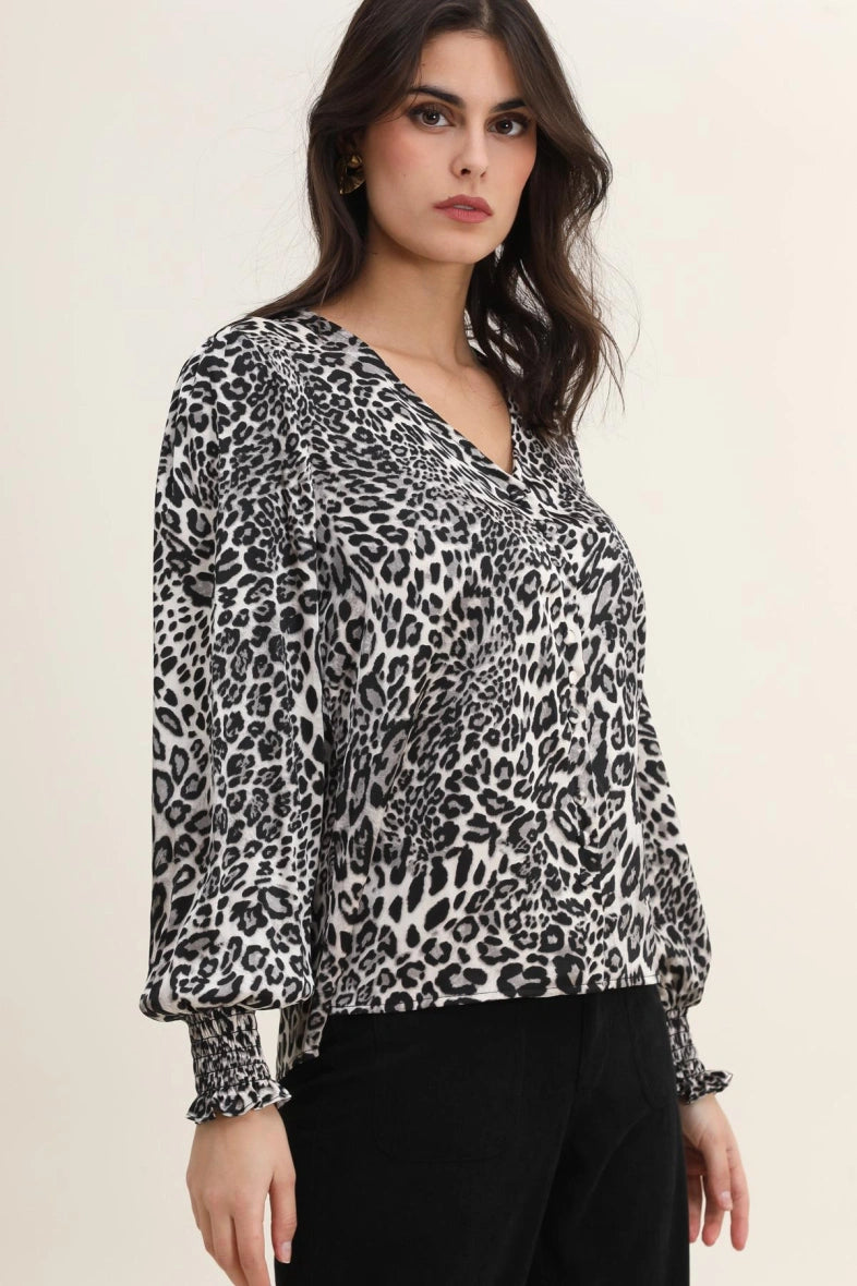 Bluse mit Animal-Print und Satineffekt