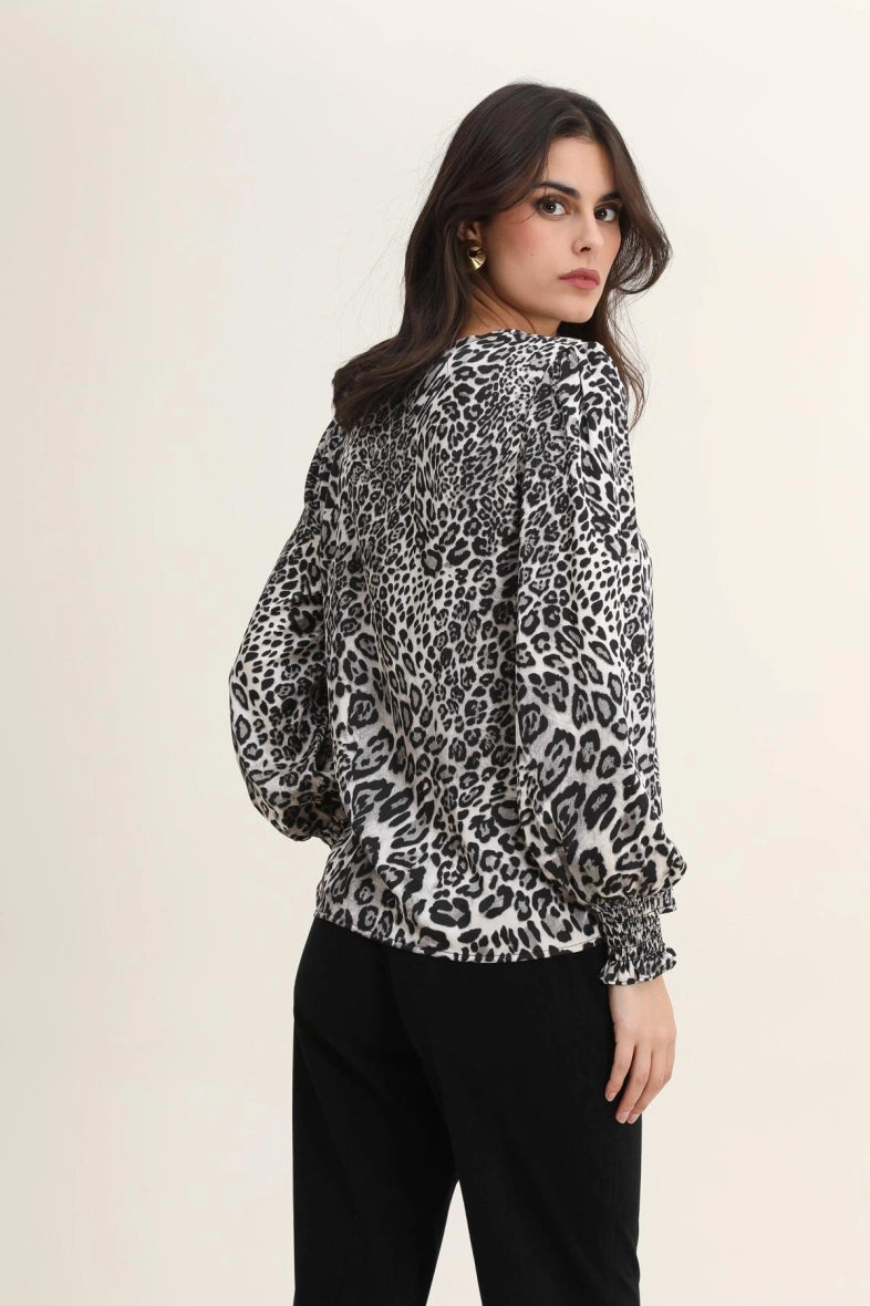 Bluse mit Animal-Print und Satineffekt