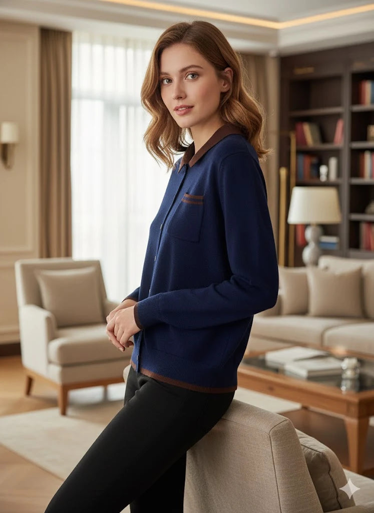 Strick-Cardigan mit stilvollem Kontrastkragen