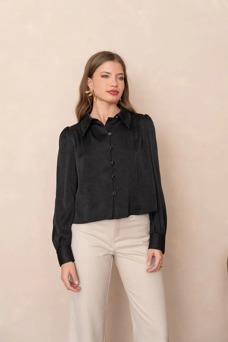 Satinbluse mit Gold-Details