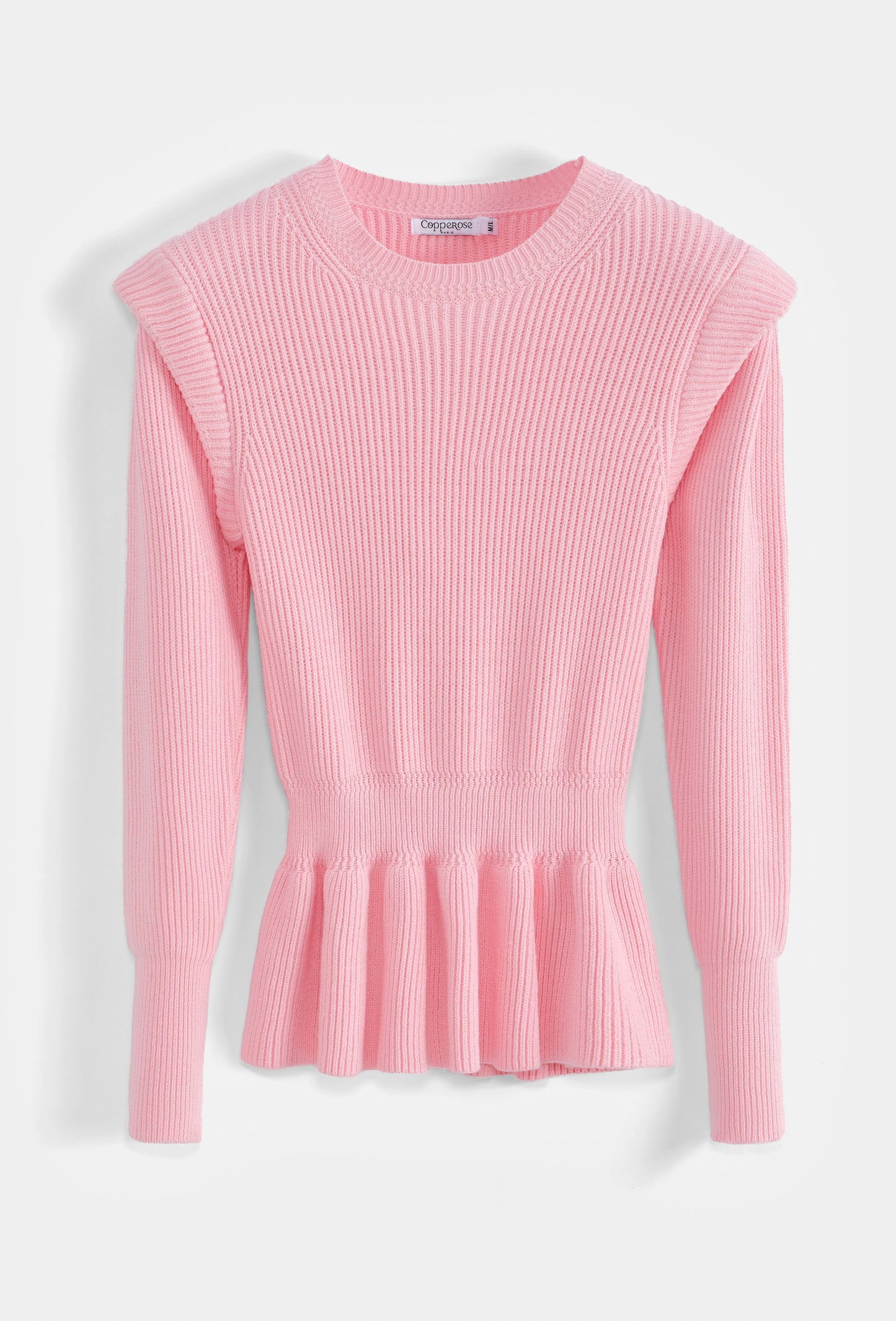 Rippstrickpullover mit Schulterpolstern
