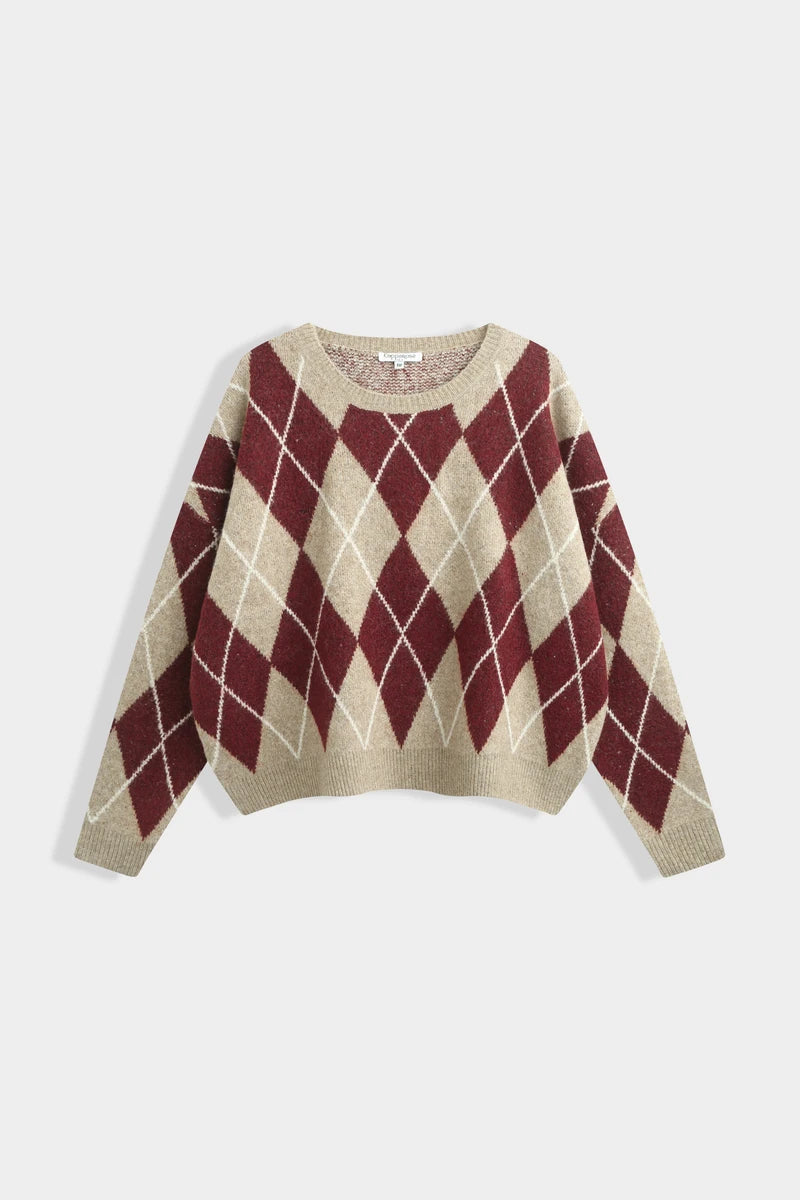 Oversize-Pullover mit Rautenmuster
