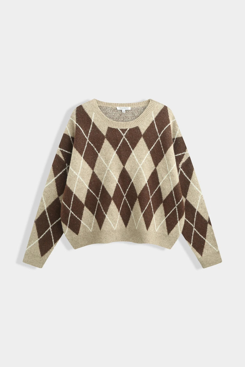 Oversize-Pullover mit Rautenmuster