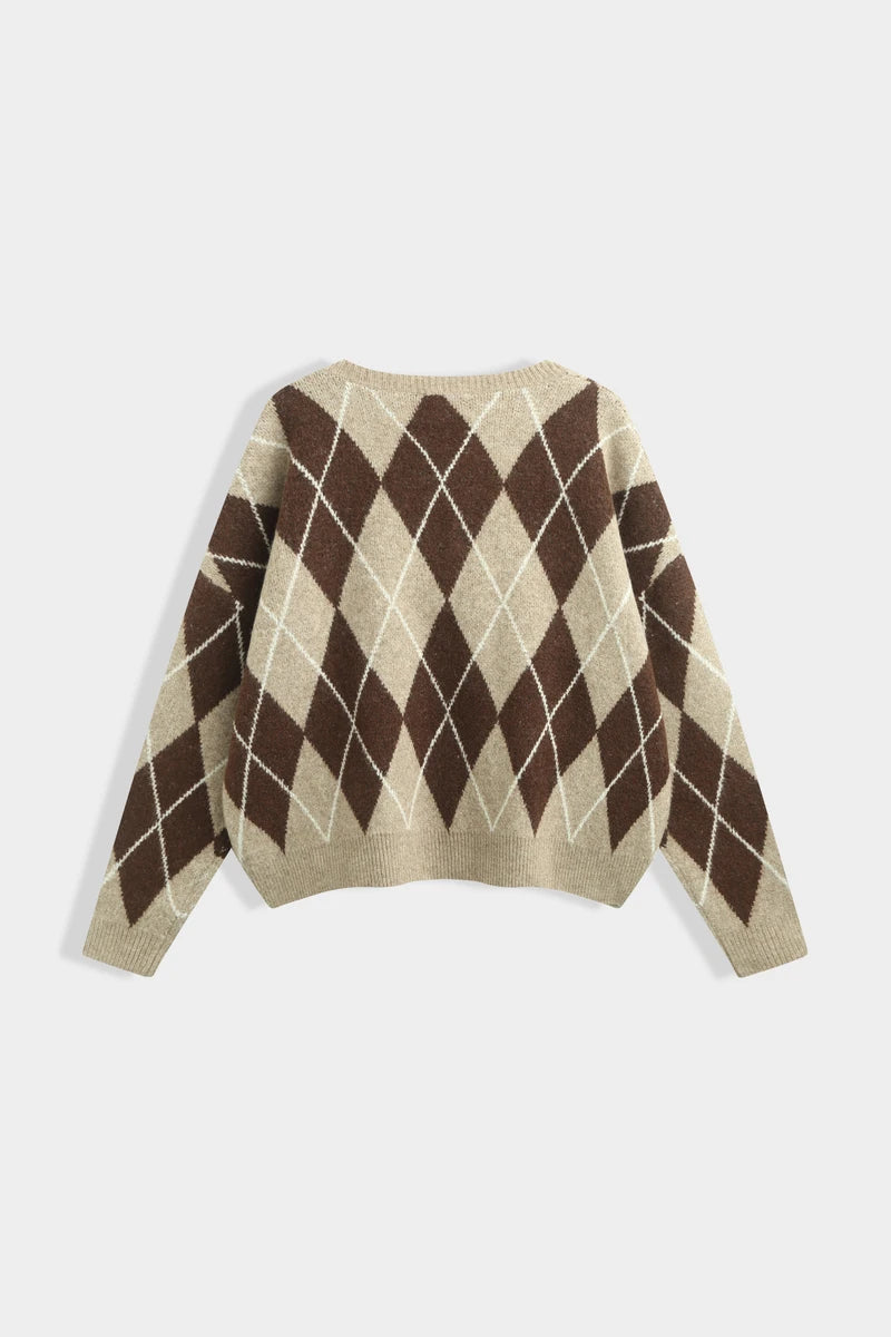 Oversize-Pullover mit Rautenmuster