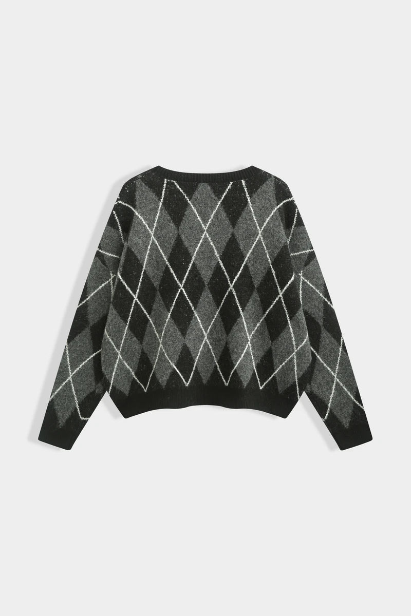 Oversize-Pullover mit Rautenmuster