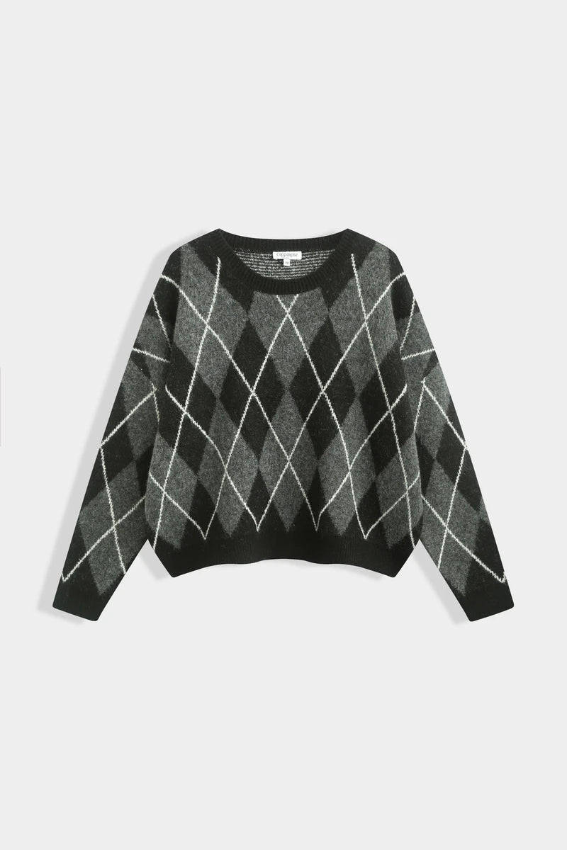 Oversize-Pullover mit Rautenmuster