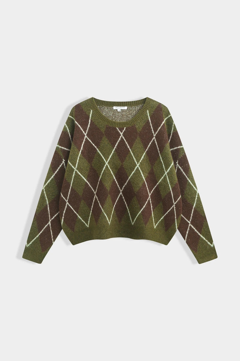 Oversize-Pullover mit Rautenmuster