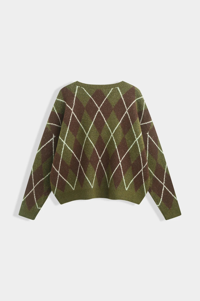 Oversize-Pullover mit Rautenmuster