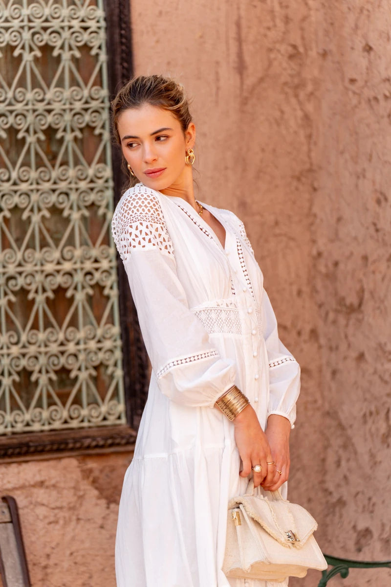 Langes Baumwollkleid in Boho-Eleganz