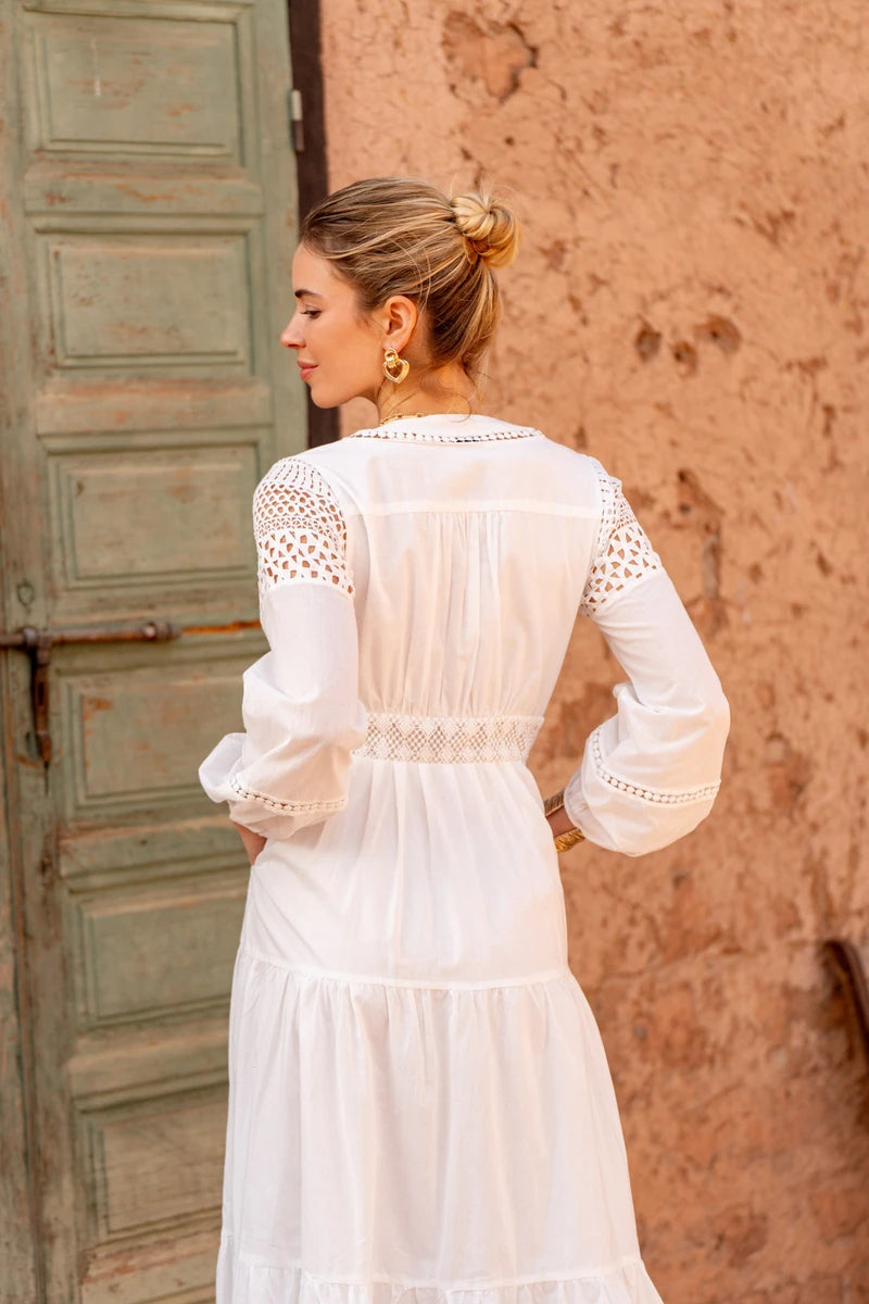 Langes Baumwollkleid in Boho-Eleganz