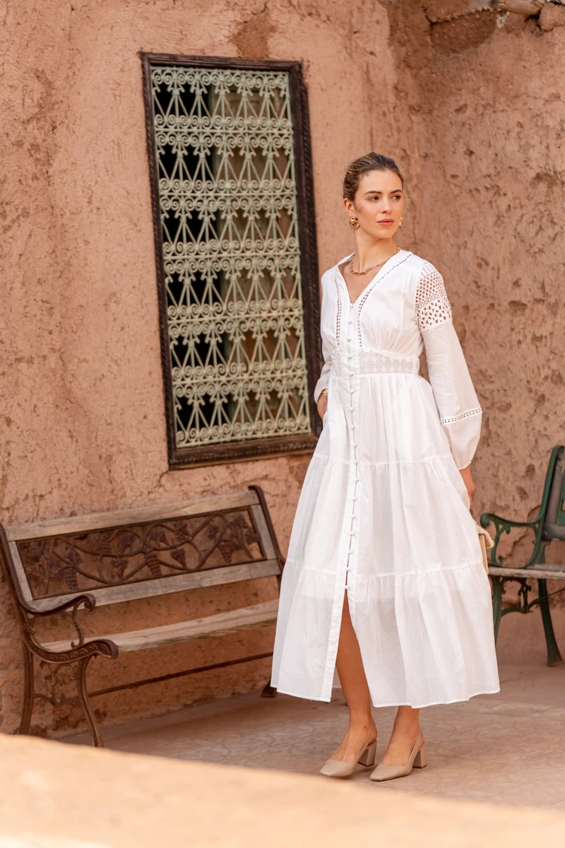 Langes Baumwollkleid in Boho-Eleganz