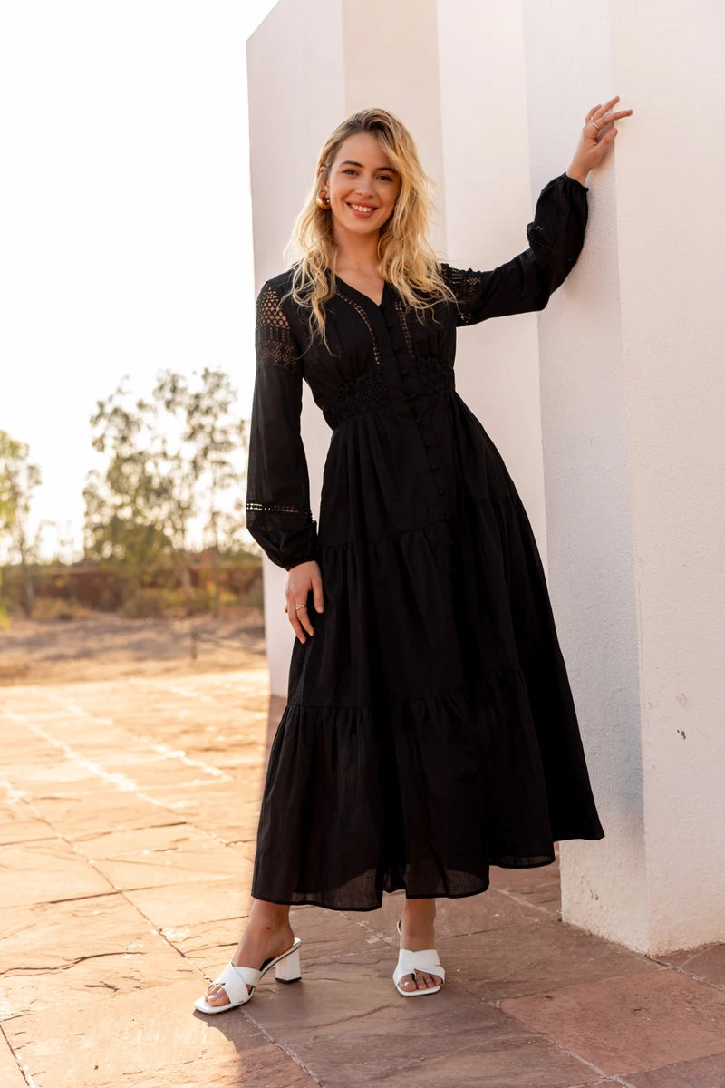 Langes Baumwollkleid in Boho-Eleganz