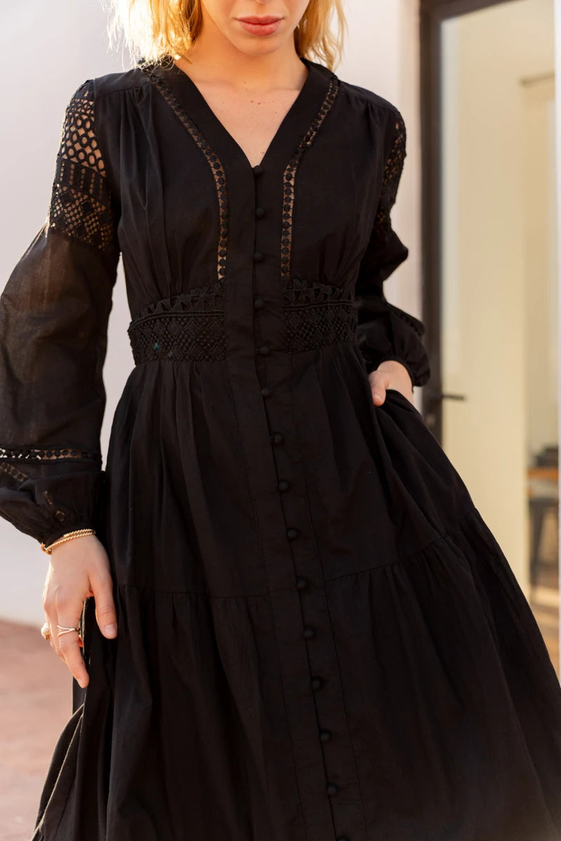 Langes Baumwollkleid in Boho-Eleganz