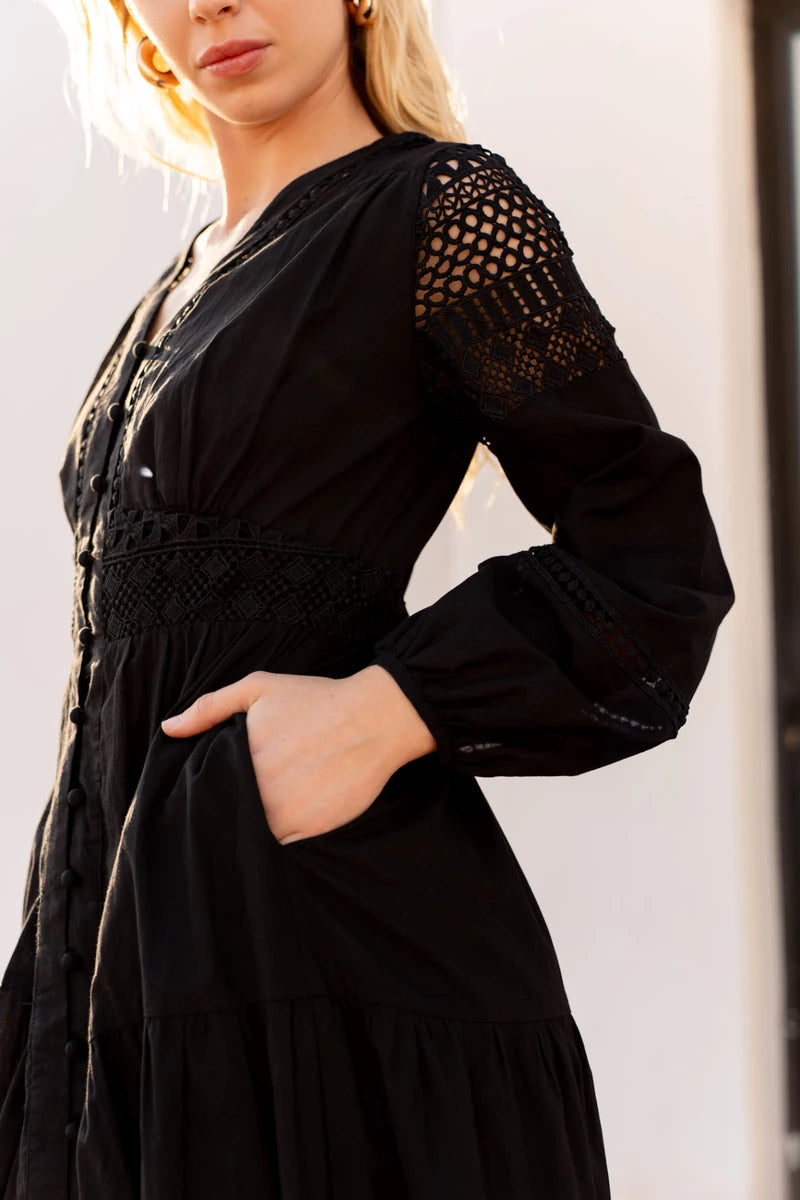 Langes Baumwollkleid in Boho-Eleganz