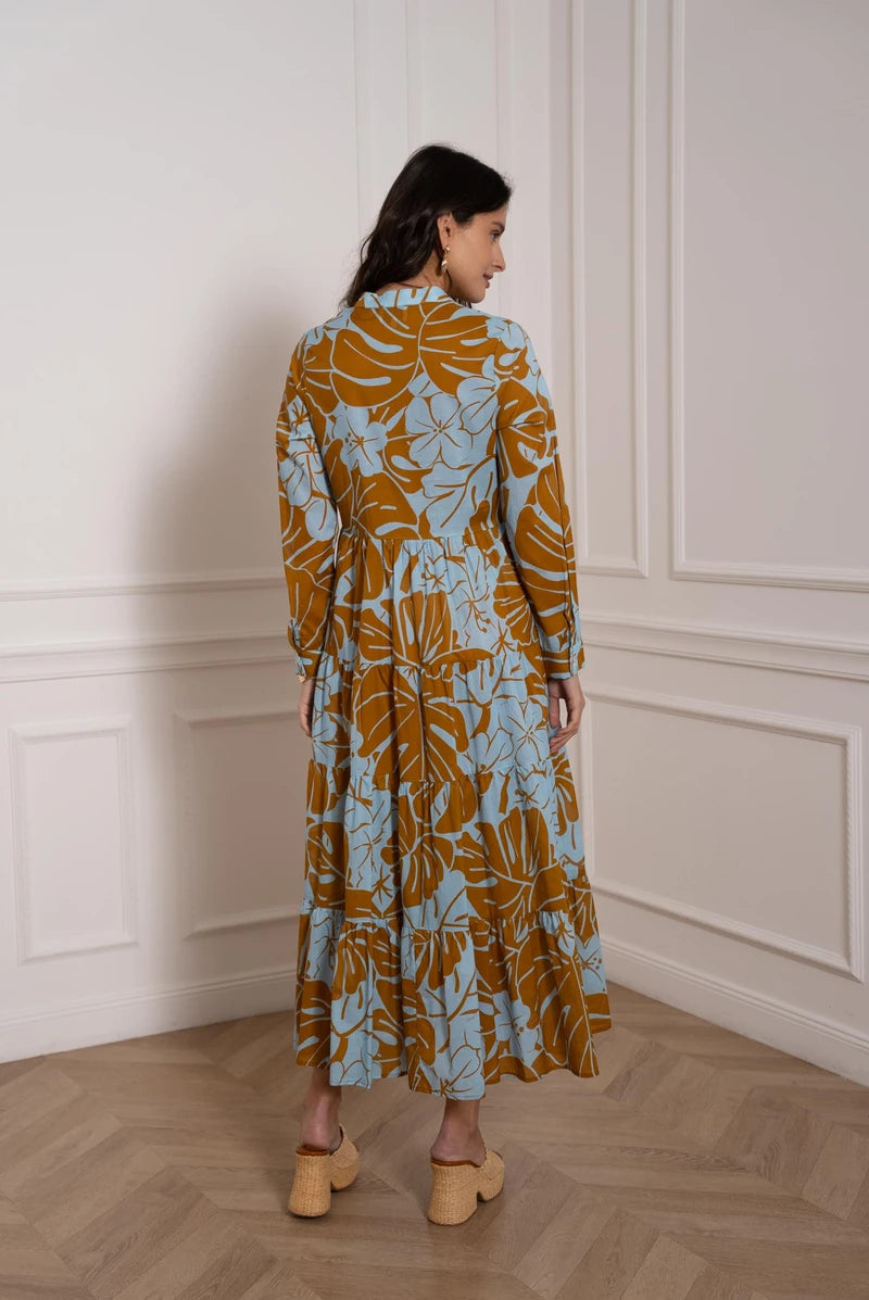 Langes Baumwollkleid mit Blumenprint