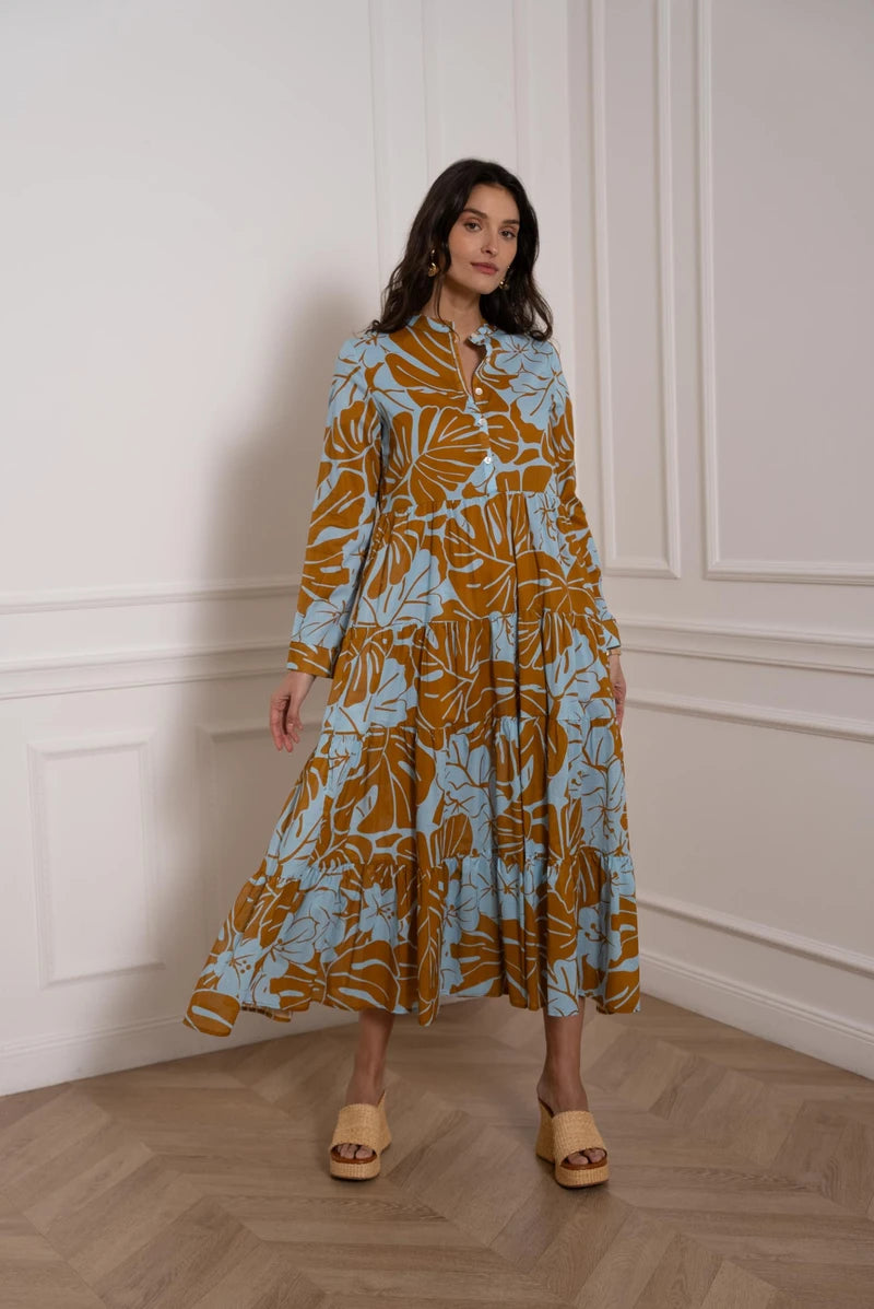 Langes Baumwollkleid mit Blumenprint