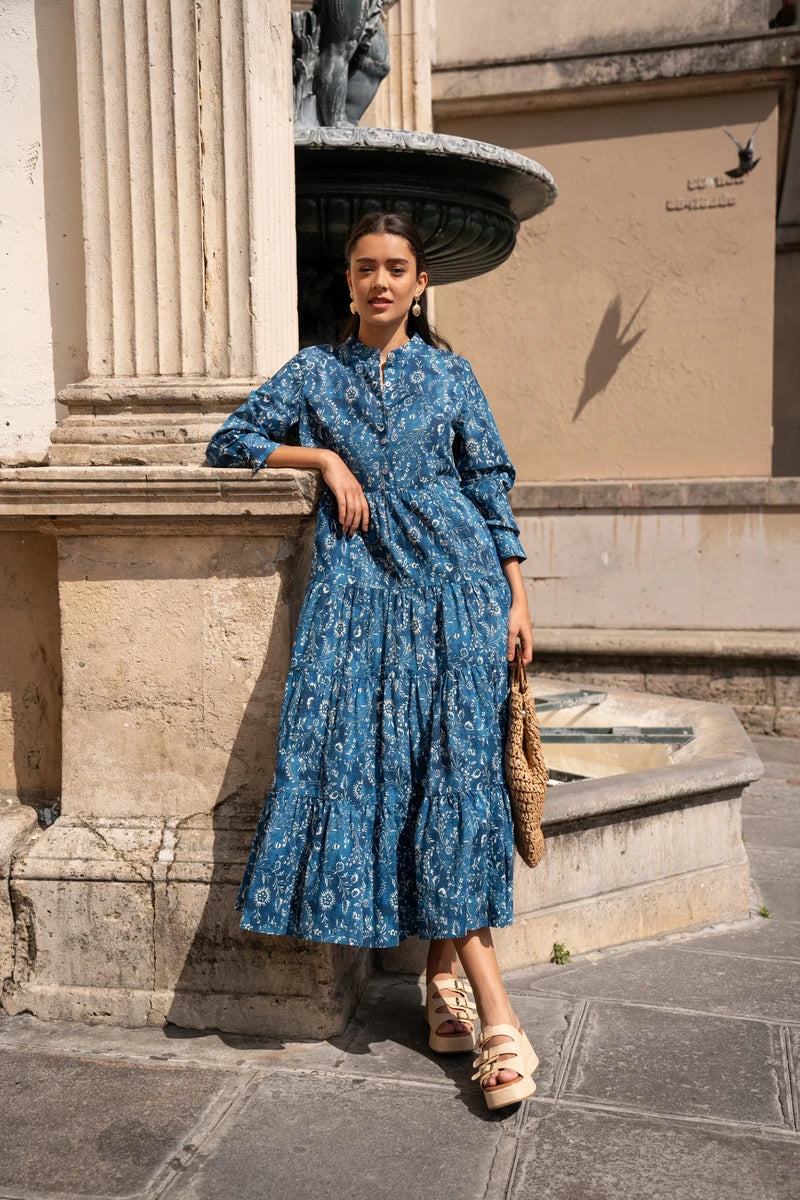 Langes Baumwollkleid mit Blumenprint