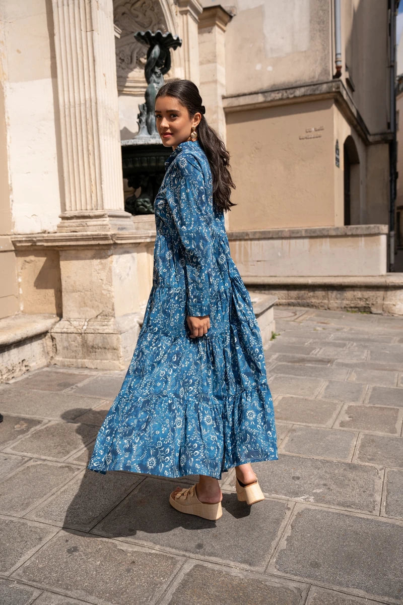 Langes Baumwollkleid mit Blumenprint