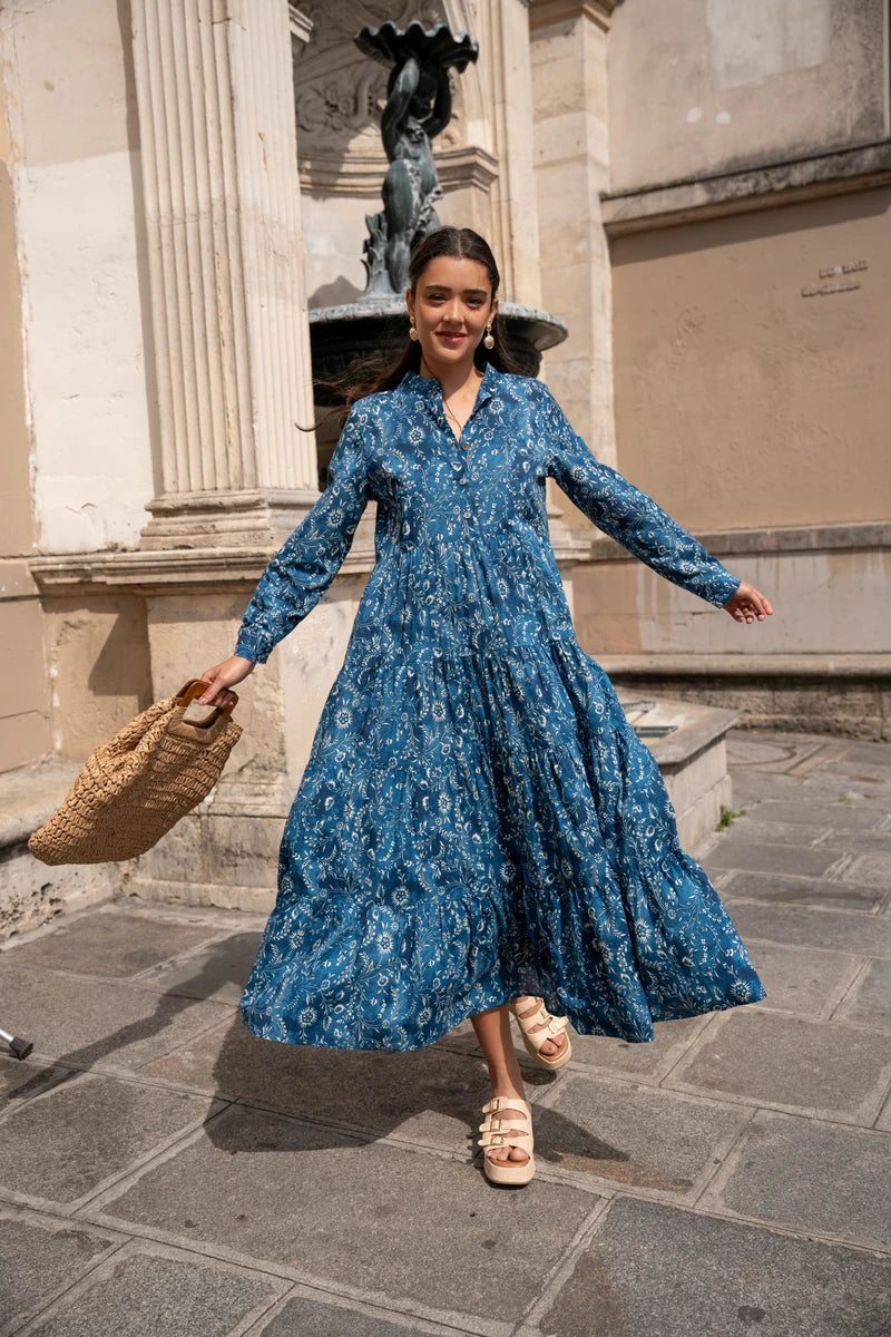 Langes Baumwollkleid mit Blumenprint
