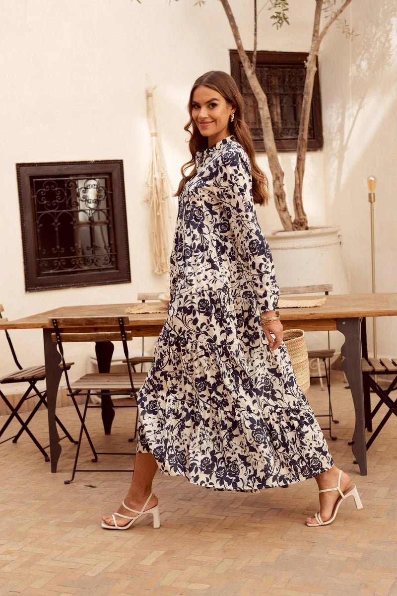 Langes Baumwollkleid mit Blumenprint