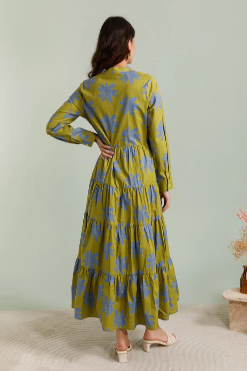 Langes Baumwollkleid mit Blumenprint