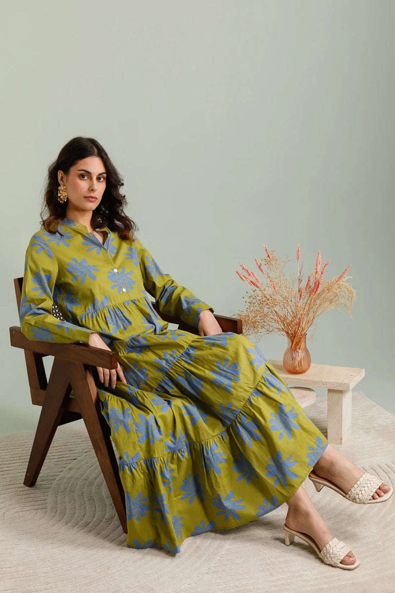Langes Baumwollkleid mit Blumenprint