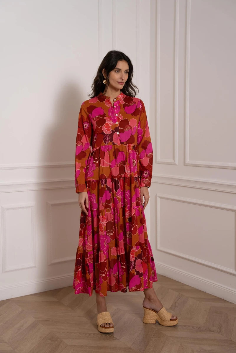 Langes Baumwollkleid mit Blumenprint