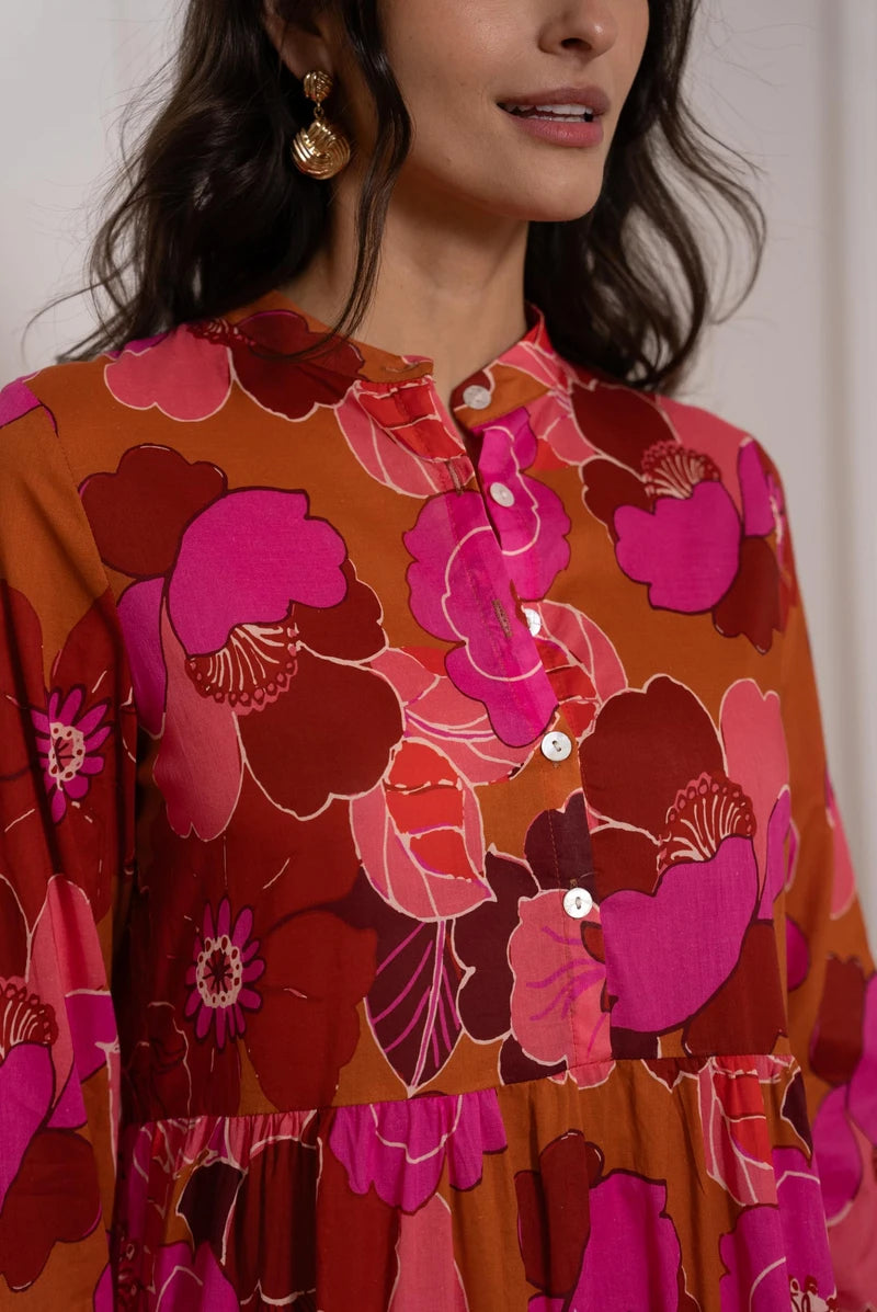 Langes Baumwollkleid mit Blumenprint