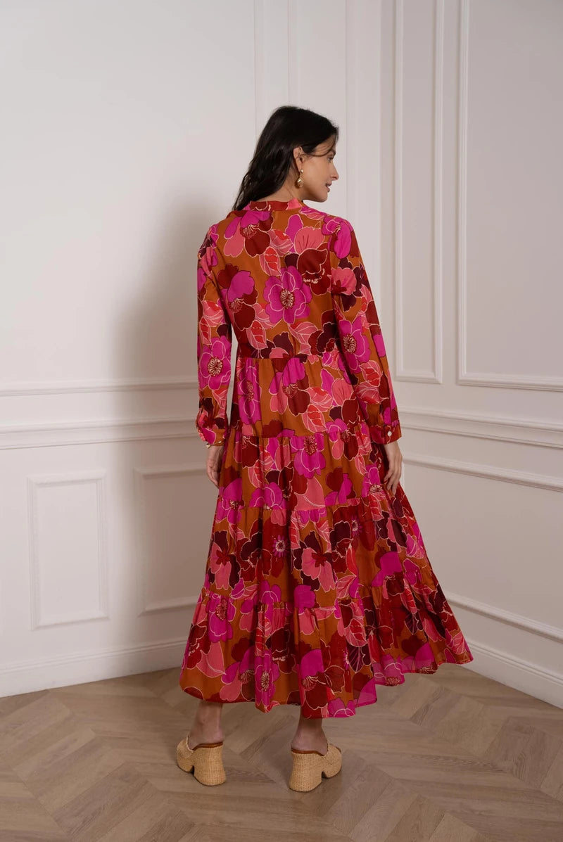 Langes Baumwollkleid mit Blumenprint