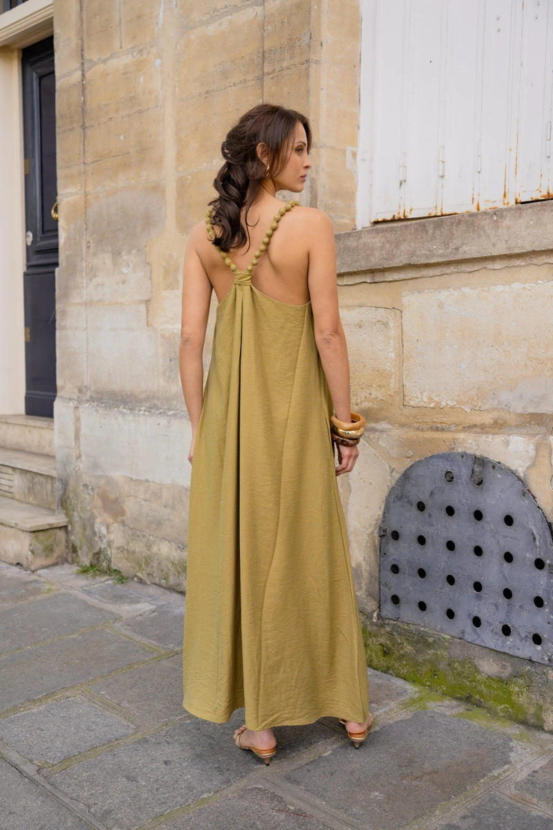 Fließendes Maxi-Kleid in Khaki