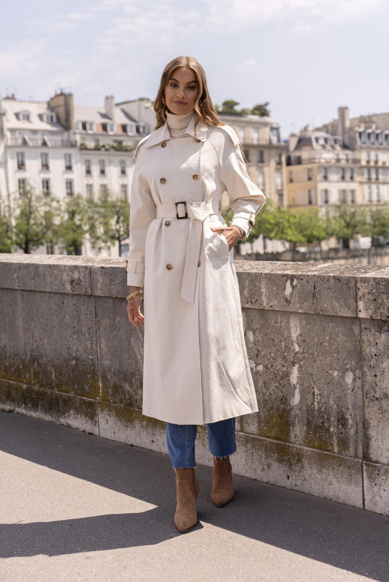 Langer Trenchcoat aus Baumwolle