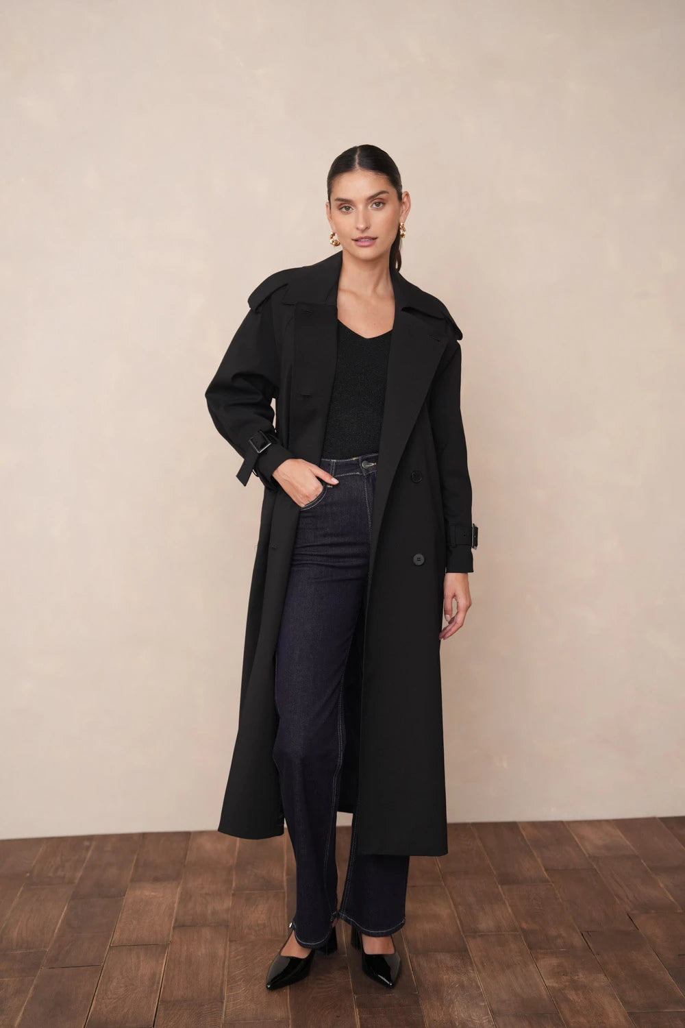 Langer Trenchcoat aus Baumwolle