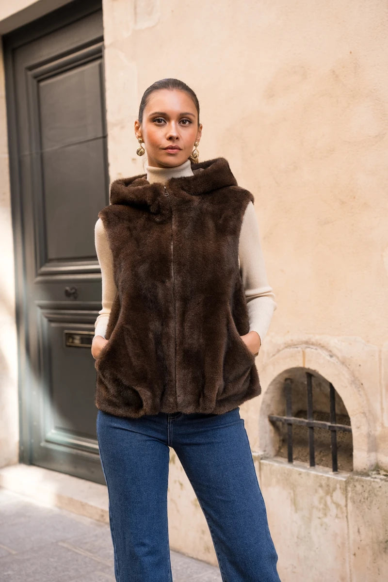 Ärmellose Kunstpelzjacke