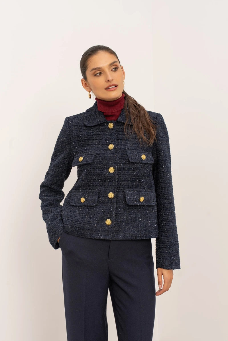 Klassische Tweedjacke mit Goldknöpfen