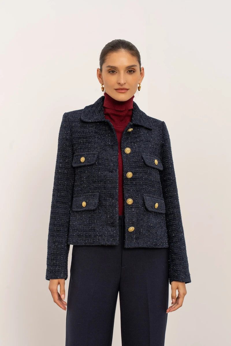 Klassische Tweedjacke mit Goldknöpfen