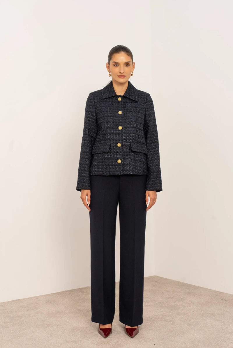 Eleganter Tweed-Blazer in Marineblau