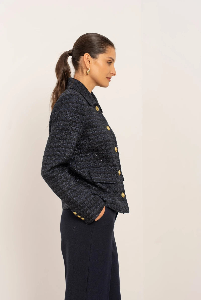 Eleganter Tweed-Blazer in Marineblau