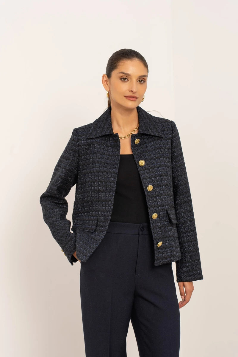 Eleganter Tweed-Blazer in Marineblau