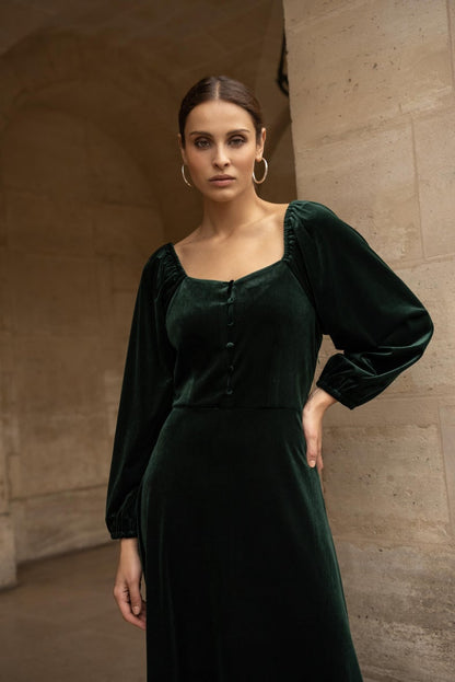 Midi Samtkleid mit Puffärmeln