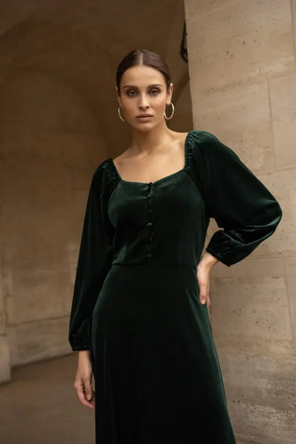 Midi Samtkleid mit Puffärmeln