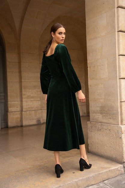 Midi Samtkleid mit Puffärmeln