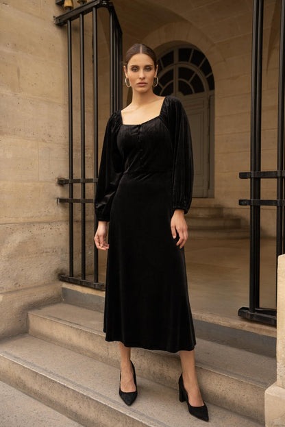 Midi Samtkleid mit Puffärmeln
