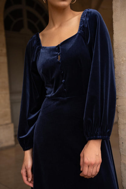 Midi Samtkleid mit Puffärmeln