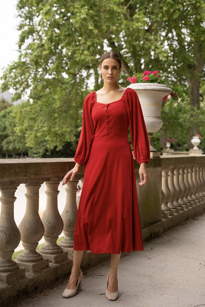 Midi Samtkleid mit Puffärmeln