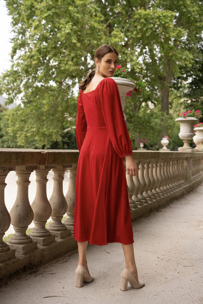 Midi Samtkleid mit Puffärmeln