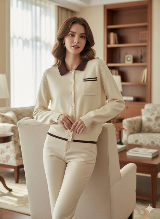 Strick-Cardigan mit stilvollem Kontrastkragen